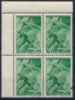 1940 Repülő alap 6f ívsarki négyestömb lemezhibával / Mi 623 block of 4 with plate variety