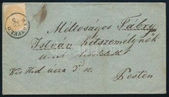 1865 15kr levélen / on cover "BARTFELD" - Pest