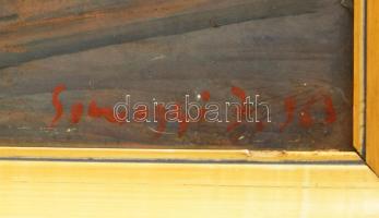 Somogyi János (1928-2010): Utcán, 1963. Olaj, farost, jelzett. Hátoldalán Képcsarnok Vállalat címkéj...