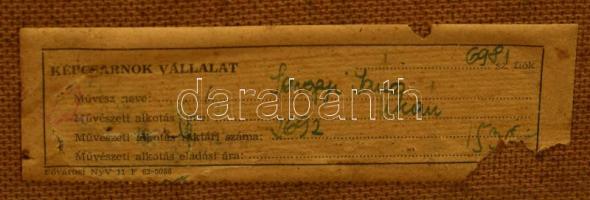 Somogyi János (1928-2010): Utcán, 1963. Olaj, farost, jelzett. Hátoldalán Képcsarnok Vállalat címkéj...