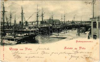 1898 Pola, Pula; Hafenpanorama. Alois Beer / kikötő, hajók / K.u.K. Kriegsmarine port (EB)
