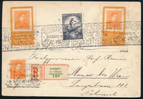 1935 Ajánlott levelezőlap Ausztriába, alkalmi bélyegzéssel / Registered postcard to Austria