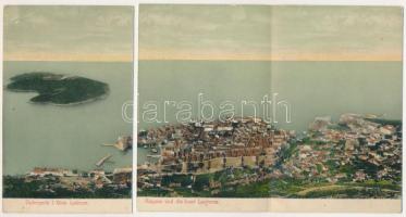 Dubrovnik, Ragusa; Otok Lokrum / Insel Lacroma. Verlag I. Kulisic / látkép, sziget. 3-részes kihajtható panorámalap, az egyik levált / general view, island. 3-tiled folding panoramacard, with 1 separated part (b)