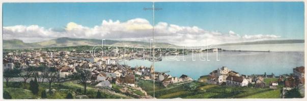 1910 Split, Spljet, Spalato; Purger &amp; Co. No. 9193. / látkép, kikötő. 2-részes kihajtható panorámalap / general view, port. 2-tiled folding panoramacard (hajtásnál szakadt / torn at fold)