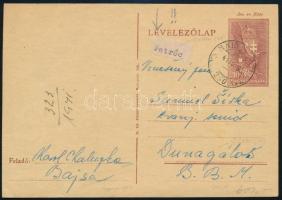 1941 Levelezőlap "Petrőc" címkével és "M. KIR. POSTA / 250" bélyegzéssel / Postcard with auxiliary label and postmark