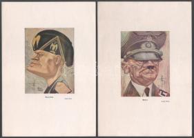 Gatto Nero (Wittman Rezső, 1889-1972): Hitler, Mussolini és Horthy karikatúrái, 3 db színes nyomat, lapméret: 25x17,5 cm