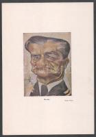 Gatto Nero (Wittman Rezső, 1889-1972): Hitler, Mussolini és Horthy karikatúrái, 3 db színes nyomat, ...