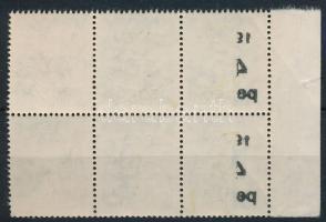 1945 Kisegítő 40P/8f ívszéli hatostömb részleges gépszínátnyomattal / Mi 817 with machine offset