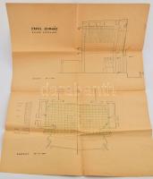 cca 1960 Erkel Színház - Állami Operaház, metszet és alaprajz, 1 : 100, (feltehetőleg a színház 1961-1962 közötti átépítéséhez készülhetett), hajtva, kis sérülésekkel, ázásnyomokkal, 68x44 cm