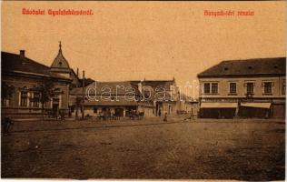 Gyulafehérvár, Alba Iulia; Hunyadi tér, Gutfreund Vilmos, Tamás István, Kohn üzlete. W.L. 3166. / square, shops (vágott / cut)
