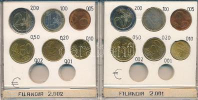 Finnország 1999-2002. 1c-2E (12x) hiányos forgalmi összeállítások T:AU,XF patina Finland 1999-2002. 1 Cent - 2 Euro (12x) incomplete coin sets C:AU,XF patina