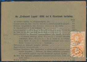 1896 Erdészeti Zsebnaptár 2 db Hírlapbélyeggel / Newspaper stamps on printed matter