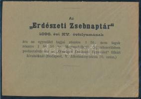 1896 Erdészeti Zsebnaptár 2 db Hírlapbélyeggel / Newspaper stamps on printed matter