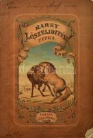 Rarey, J[ohn] S[olomon]: A lószelidítés legújabb módja. [A borítón: Rarey Lószelidítési titka.] Írta: - -. Angolból. Pest, 1858, Ráth Mór, (Herz János-ny.), 8+63+1 p. Egyetlen kiadás. Kiadói kőnyomatú illusztrált papírkötésben, szakadt, foltos borítóval, az elülső borítón bejegyzésekkel, az elülső borító alsó sarkán szamárfüllel, a hátsó borító hiányzik. Ritka!