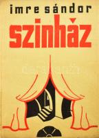 Imre Sándor: Színház. Tanulmányok, színházesztétikai és szabadegyetemi előadások gyűjteménye. A címlapot rajzolta és a linoleummetszeteket készítette Dr. Imre Andor. A szerző által DEDIKÁLT példány, kopott dedikációval, nagyrészt csak az aláírás kivehető. Nagyvárad / Oadea, 1939, "Grafica", 112 p. Számozott (96./150) példány. Kiadói illusztrált halina-kötés, kissé foltos, a lapszélen szakadozott kiadói illusztrált papír védőborítóban, a hátsó papírborítón bejegyzésekkel.