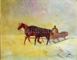 Kolozsváry Endre (1901-?): Lovasszán. Olaj, vászon, jelzett. 75×100 cm.