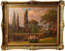 Tordai Székely Mihály (1890-1940): Virágzó park. Olaj, vászon, jelzett. Apró felületiu sérülésekkel, festéklepergésekkel. Dekoratív fakeretben. 75×100 cm. KIZÁRÓLAG SZEMÉLYES ÁTVÉTEL, NEM POSTÁZZUK! / ONLY PERSONAL COLLECTION AT OUR OFFICE!