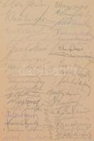 1928 Vadászkürt Szálloda menü lap, hátoldalán sok aláírással, 18x12 cm