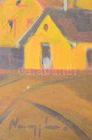 Nagy Ernő Sándor (1926-2013): Hegyek, házak, 1970-es évek vége. Olaj, farost. Jelzett. Hátoldalán au...