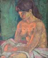 Laki Ida (1921-2015): Kandallónál (női akt). Vegyes technika, papír, faroston. Jelzett. Sérült. Hátoldalán Képcsarnok Vállalat címkéjével. 59×49,5 cm.