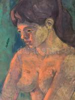 Laki Ida (1921-2015): Kandallónál (női akt). Vegyes technika, papír, faroston. Jelzett. Sérült. Háto...