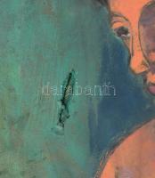 Laki Ida (1921-2015): Kandallónál (női akt). Vegyes technika, papír, faroston. Jelzett. Sérült. Háto...