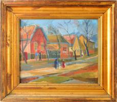 Kontraszty László (1906-1994): Téli nap, 1960-as évek eleje. Olaj, farost. Jelzett. Hátoldalán Képcs...