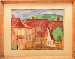 Kaszás István Viktor (1928-2015): Tokaji utca. Akvarell, papír, jelzett. Hátoldalán Képcsarnok Válla...