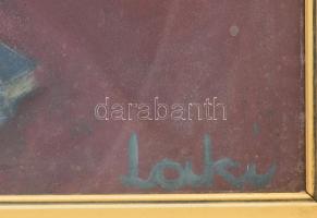 Laki Ida (1921-2015): Csendélet (képpel). Olaj, farost. Jelzett. Hátoldalán Képcsarnok Vállalat címk...