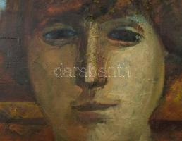 Somos Miklós (1933-2009): Kékruhás lány, 1960-as évek leje. Olaj, farost, jelzett. Hátoldalán Képcsa...