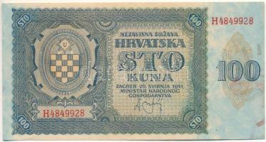 Horvátország 1941. 100K "H4849928" T:F szép papír Croatia 1941. 100 Kuna "H4849928" C:F fine paper Krause P#2