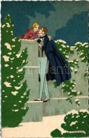 Italian art postcard, romantic couple in winter. A. Guarneri 2410. s: G. Meschini (EK)