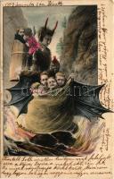 1903 Krampusz gyerekekkel zsákban / Krampus with children in bag s: Ch. Scolik (EM)