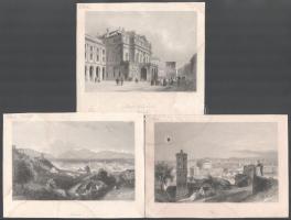 10 db olasz és afrikai helyszíneket ábrázoló acélmetszet (köztük Albert Henry Payne munkái), változó állapotban, részben foltos, lapméret: 14x17 cm és 18,5x27 cm között