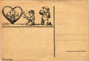 Cserkész művészlap, hátoldalán előrenyomtatott levéllel. Fráter és Társa / Hungarian boy scout art postcard, with printed letter on the backside s: Márton L. (non PC) (EB)