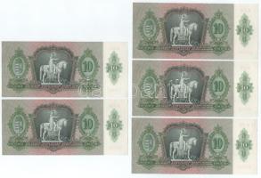 1936. 10P (5x) két részletben (3+2) sorszámkövetők "B 396 014107 - B 396 014112" között T:...