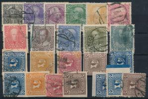 1908 Ferenc József Mi 139-149 + Hírlapbélyeg sor + 3 db megánfogazású bélyeg fehér papíron