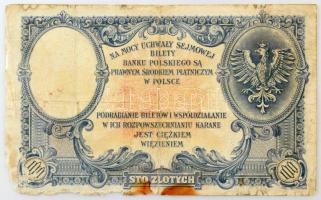 Lengyelország 1919. 100Zl "S.C. 2884038" T:VG,G, anyaghiány
Poland 1919. 100 Zlotych &quo...