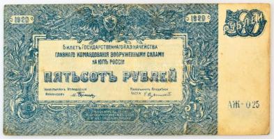 Orosz Polgárháború / Dél-Oroszország / Wrangel hadserege 1920. 500R T:F, szakadás Russian Civil War / South Russia / Army of Wrangel 1920. 500 Roubles C:F, tear Krause P#S1434
