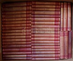 Jókai Mór Művei. Centenáriumi kiadás 1-17,19-50 kötet. Bp., 1925-1928., Franklin-Társulat-Révai. Kiadói dúsan aranyozott gerincű, Jókai arcképével illusztrált egészvászon sorozatkötésben, kopott borítókkal, a gerinceken kisebb sérülésekkel, valamint 3 sérült gerinccel,