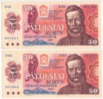 Csehszlovákia 1987. 50K (2x) "F 03 991501 + F 03 991844" T:F, szép papír Czechoslovakia 1987. 50 Korun (2x) "F 03 991501 + F 03 991844" C:F, fine paper Krause P#96