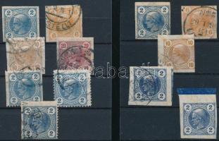 1899 7 db Hírlapbélyeg, benne 3 db magánfogazással + 1901 5 db Hírlapbélyeg lakksávval, benne ívszéli is