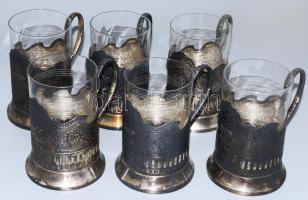 1980 moszkvai olimpia emlékére készített 6 darabos szamovárpohár készlet, jelzett, m: 12 cm