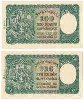 Szlovákia 1940. 100K (2x) sorszámkövetők, II. kiadás, "A8 719536 - A8 719537" T:UNC,AU /
...