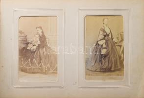 cca 1860-1875 Régi családi fotóalbum, összesen 24 db keményhátú fotóval (vizitkártyák), különféle ma...