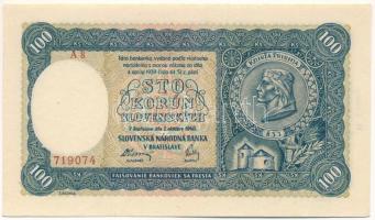 Szlovákia 1940. 100K II. kiadás, "A8 719074" T:UNC,AU Slovakia 1940. 100 Korun 2nd issue, "A8 719074" C:UNC,AU Krause P#11