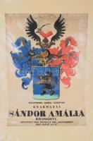 1837 gyarmatai Sándor Amália kisasszony (1801-1837) halotti címere. Kézzel festett, nagy méretű, paszpartuban 70x60 cm Szakadásokkal