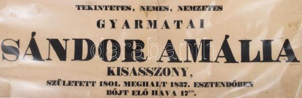 1837 gyarmatai Sándor Amália kisasszony (1801-1837) halotti címere. Kézzel festett, nagy méretű, pas...