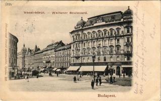 1900 Budapest XIII. Váci körút (ma Szent István körút) Vígszínház Kávéház, gyógyszertár, villamos, üzletek. Fénynyomat Divald műintézetéből (Eperjes) 137. (EB)