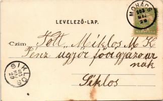 1903 Mohács, Duna part, hajóállomás, úszó vízimalom, hajómalom. Kiadja Weiser Miksa / Danube boat mi...